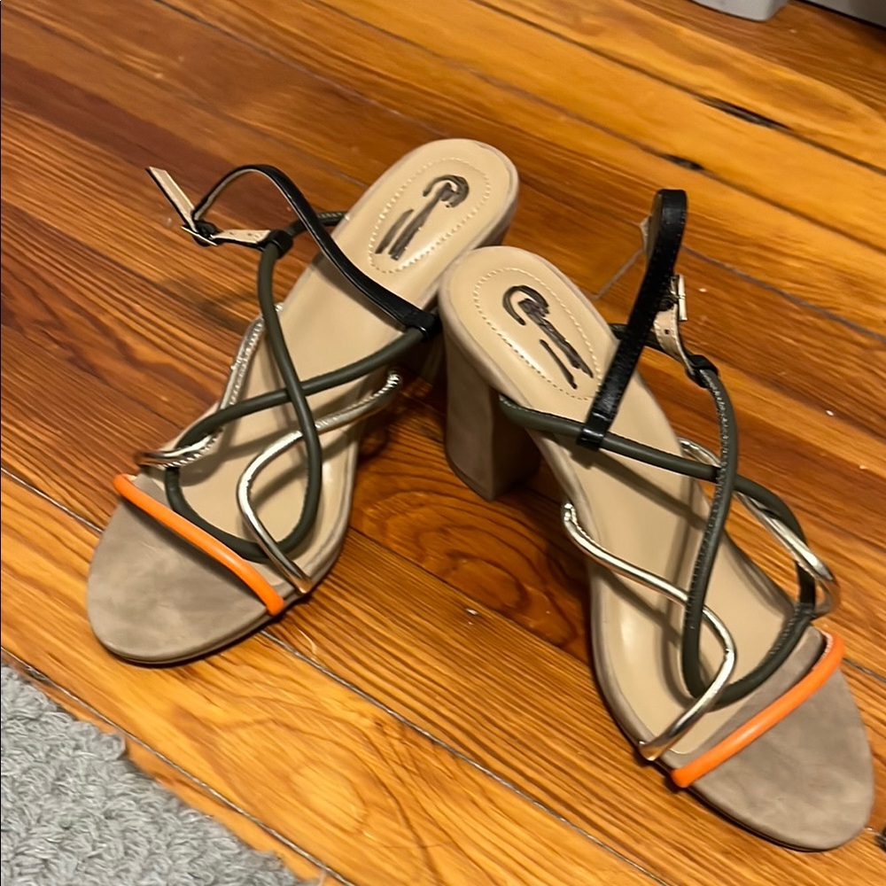 Stylish Women's Strappy Sandals - Black, Orange, Tan & Gold